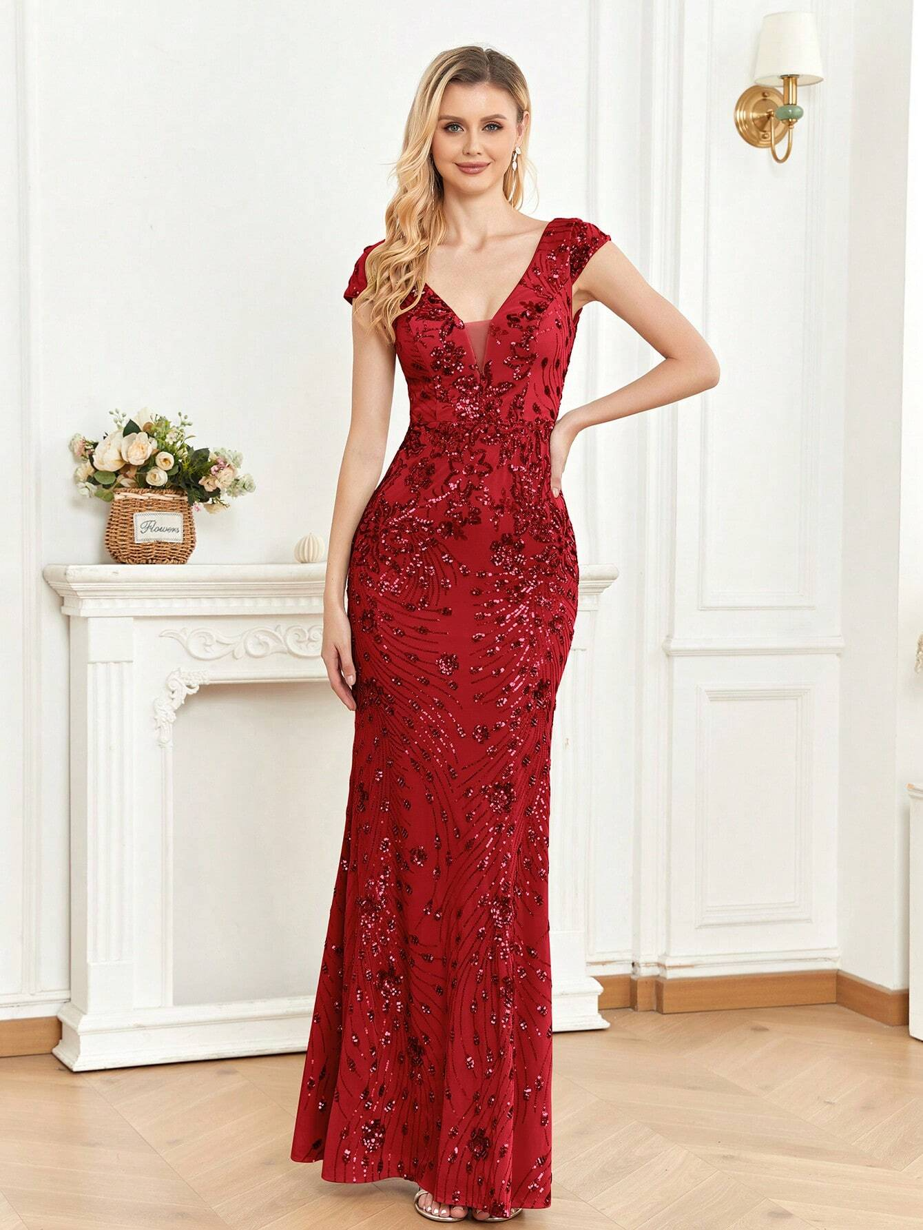 XUIBOL | Sequin Decor Mermaid Hem Formal Dress