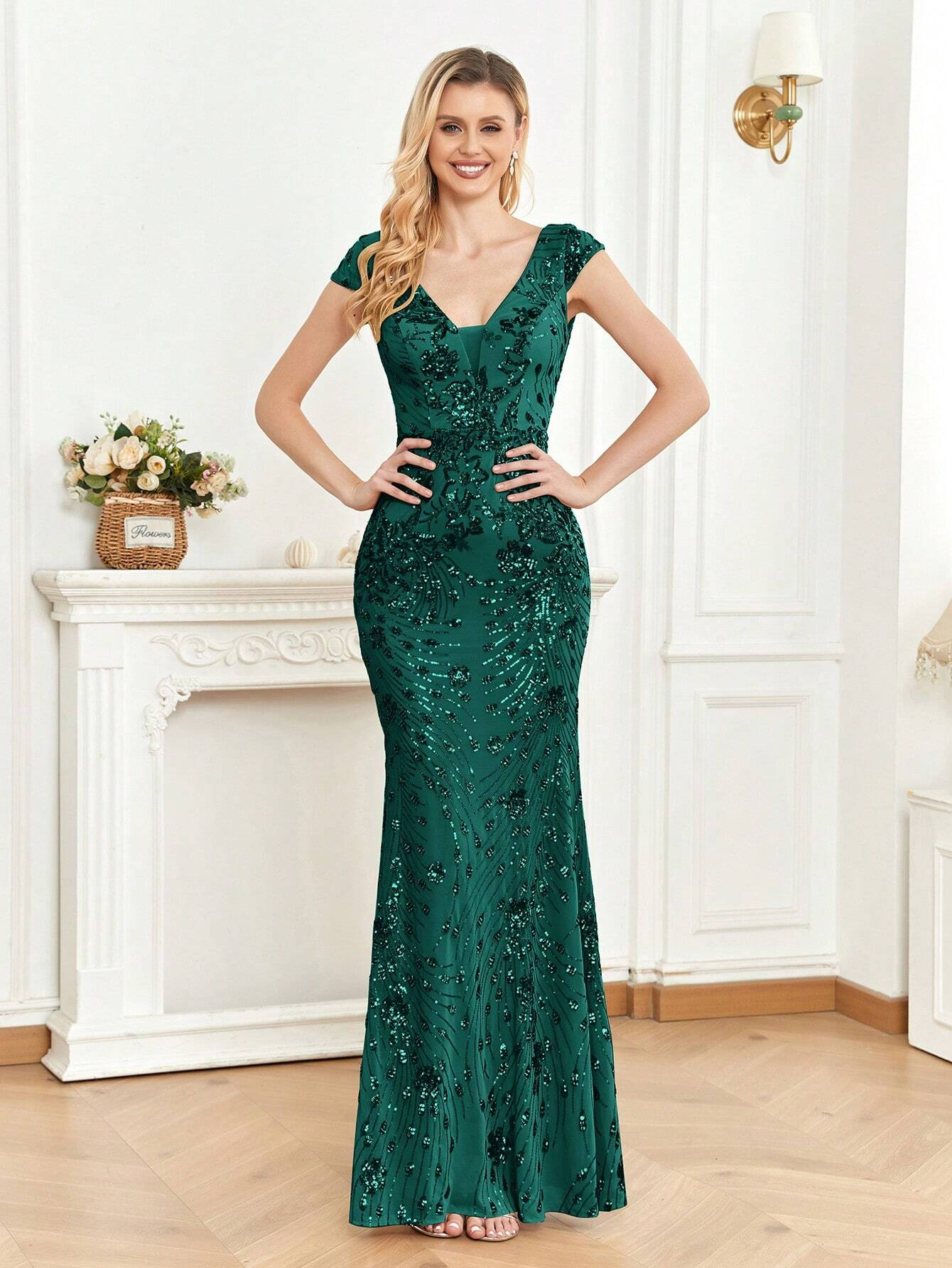 XUIBOL | Sequin Decor Mermaid Hem Formal Dress