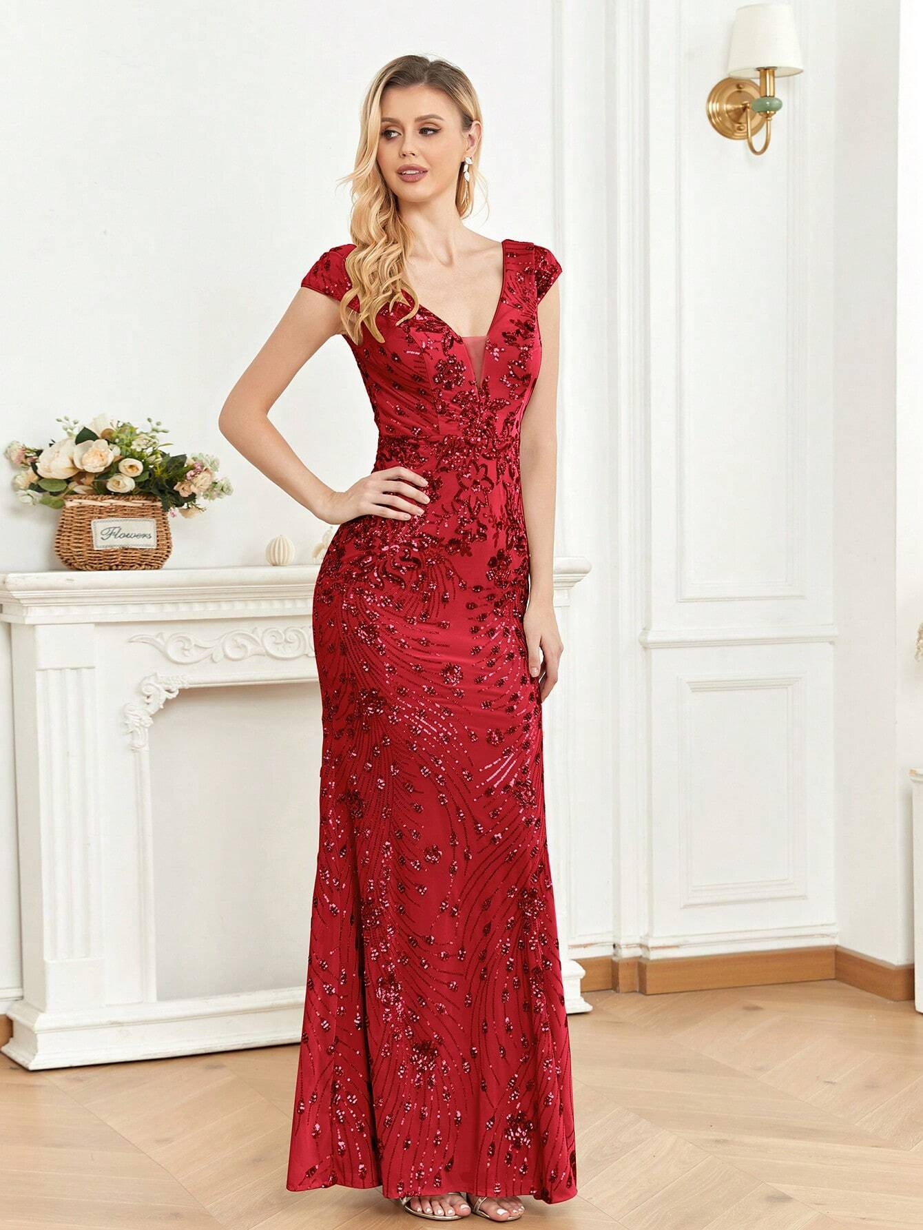 XUIBOL | Sequin Decor Mermaid Hem Formal Dress