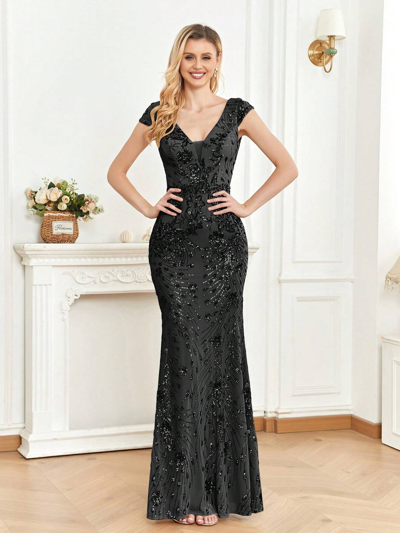 XUIBOL | Sequin Decor Mermaid Hem Formal Dress