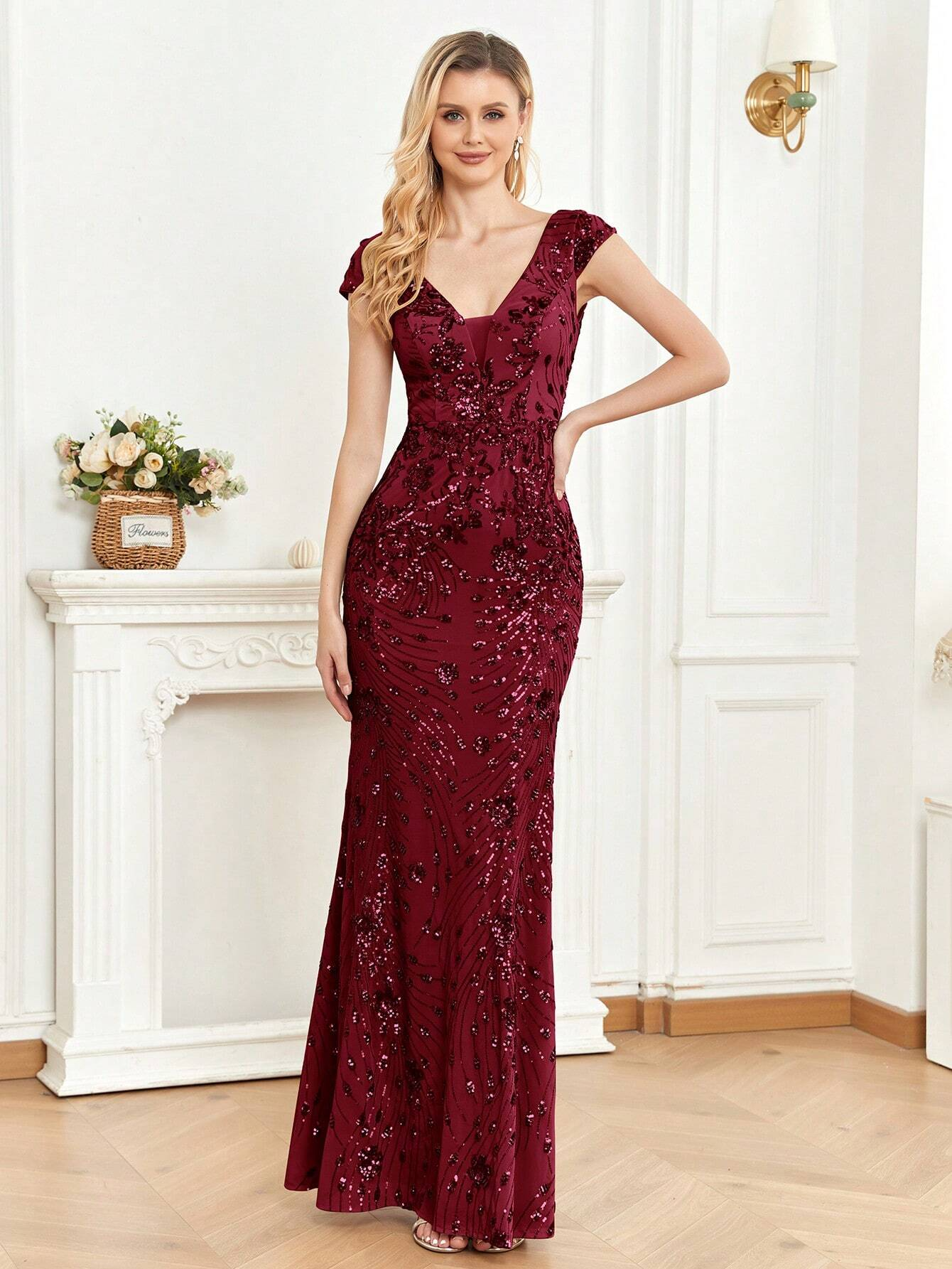 XUIBOL | Sequin Decor Mermaid Hem Formal Dress