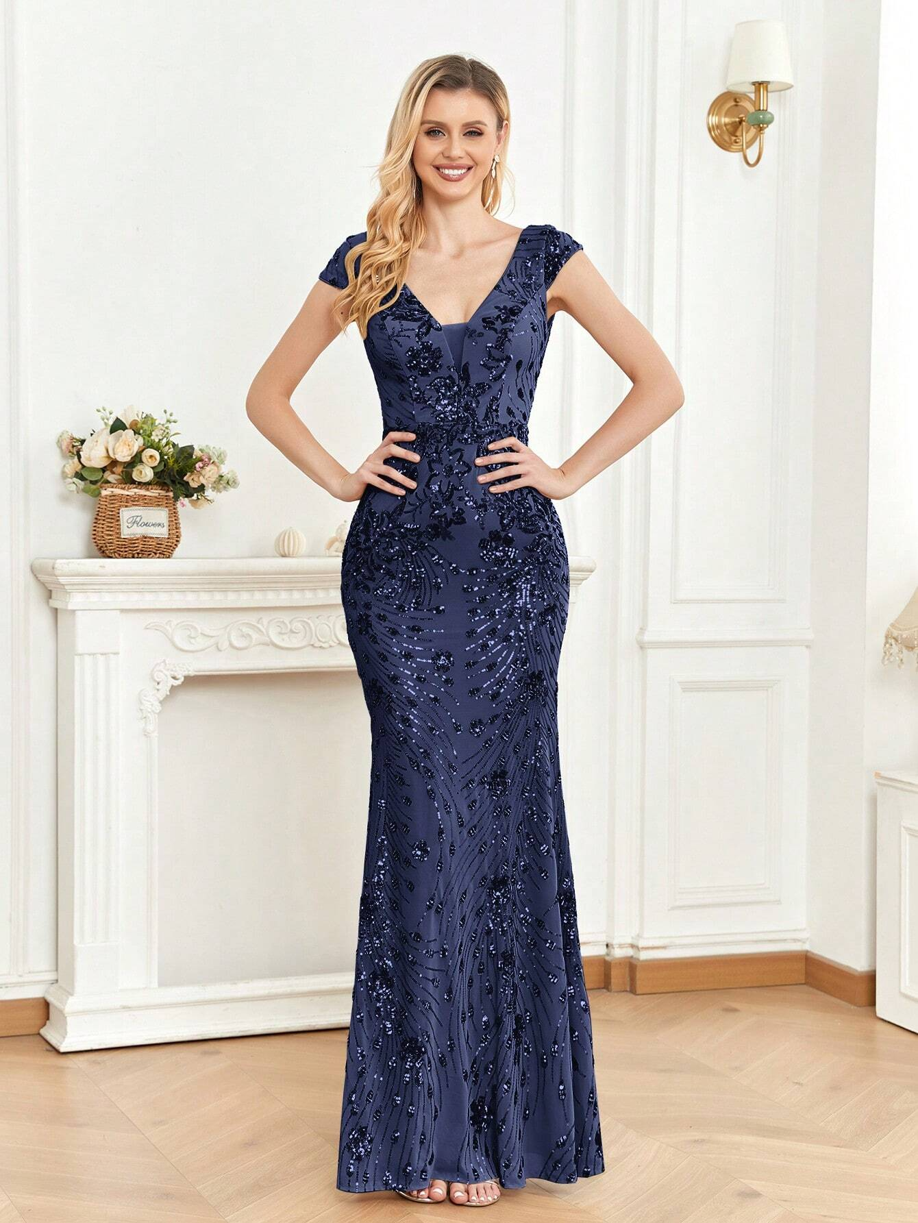 XUIBOL | Sequin Decor Mermaid Hem Formal Dress