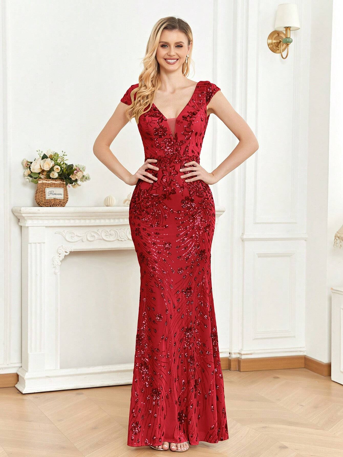 XUIBOL | Sequin Decor Mermaid Hem Formal Dress