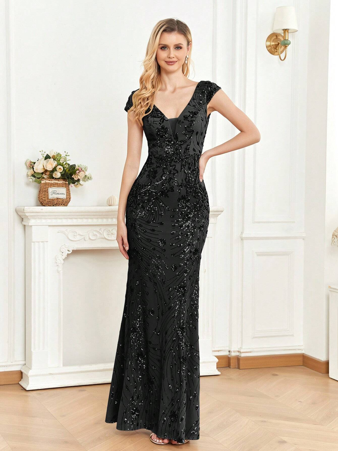 XUIBOL | Sequin Decor Mermaid Hem Formal Dress