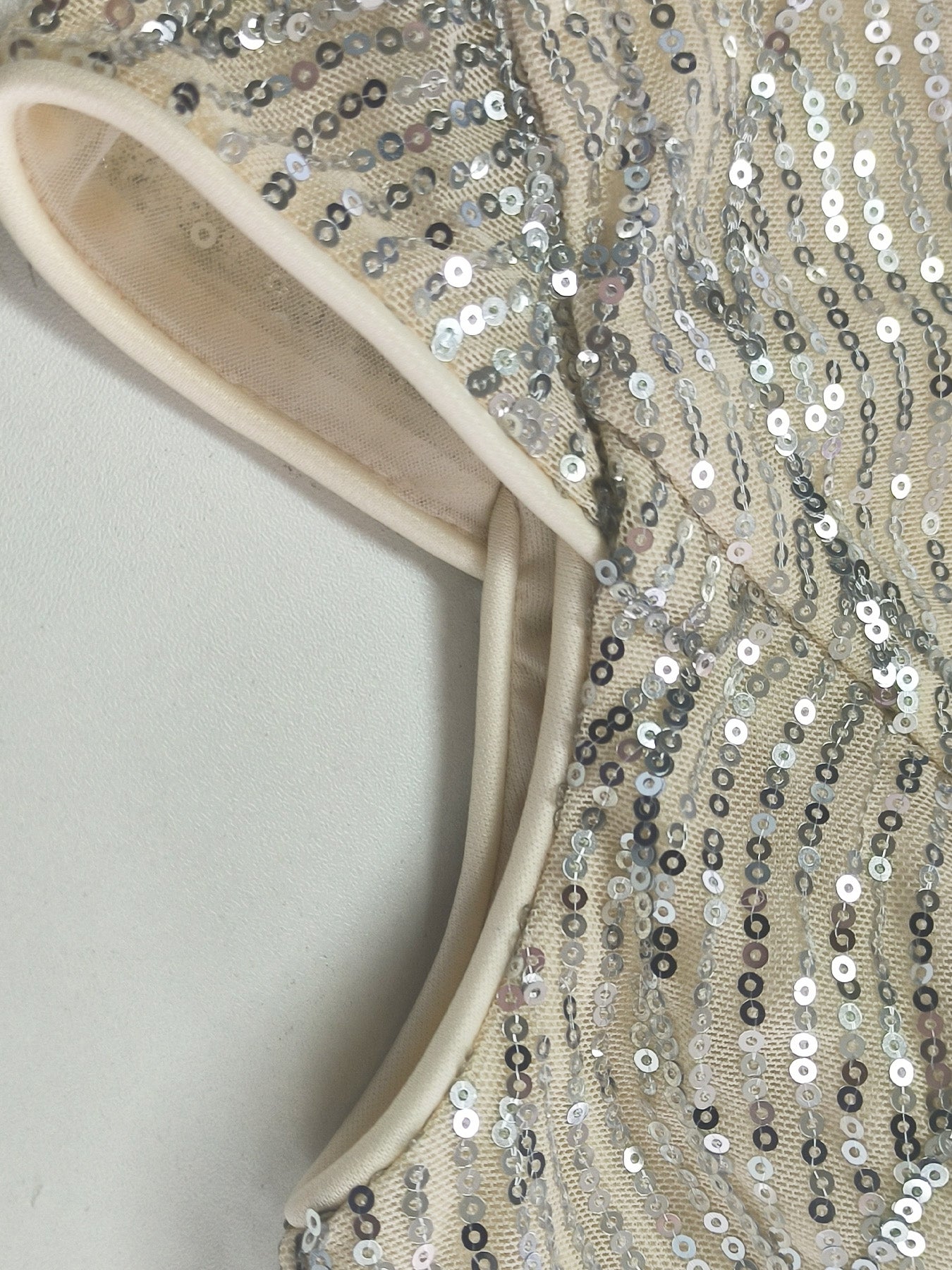 Embroidered Sequin Gown with Double V-Neck and Cap Sleeves | XUIBOL