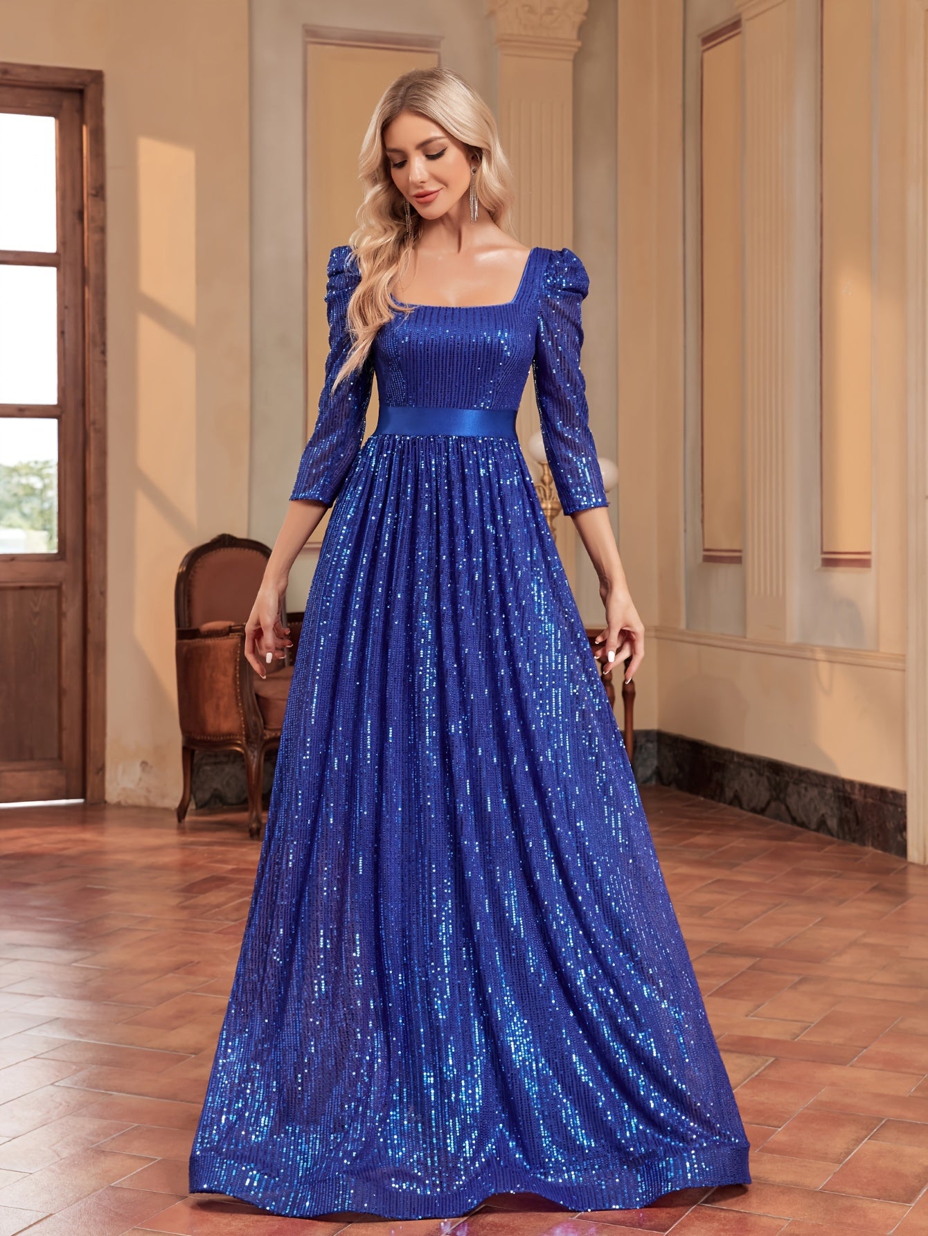 Sequin Decor Puff Sleeve Bridesmaid Dress | XUIBOL