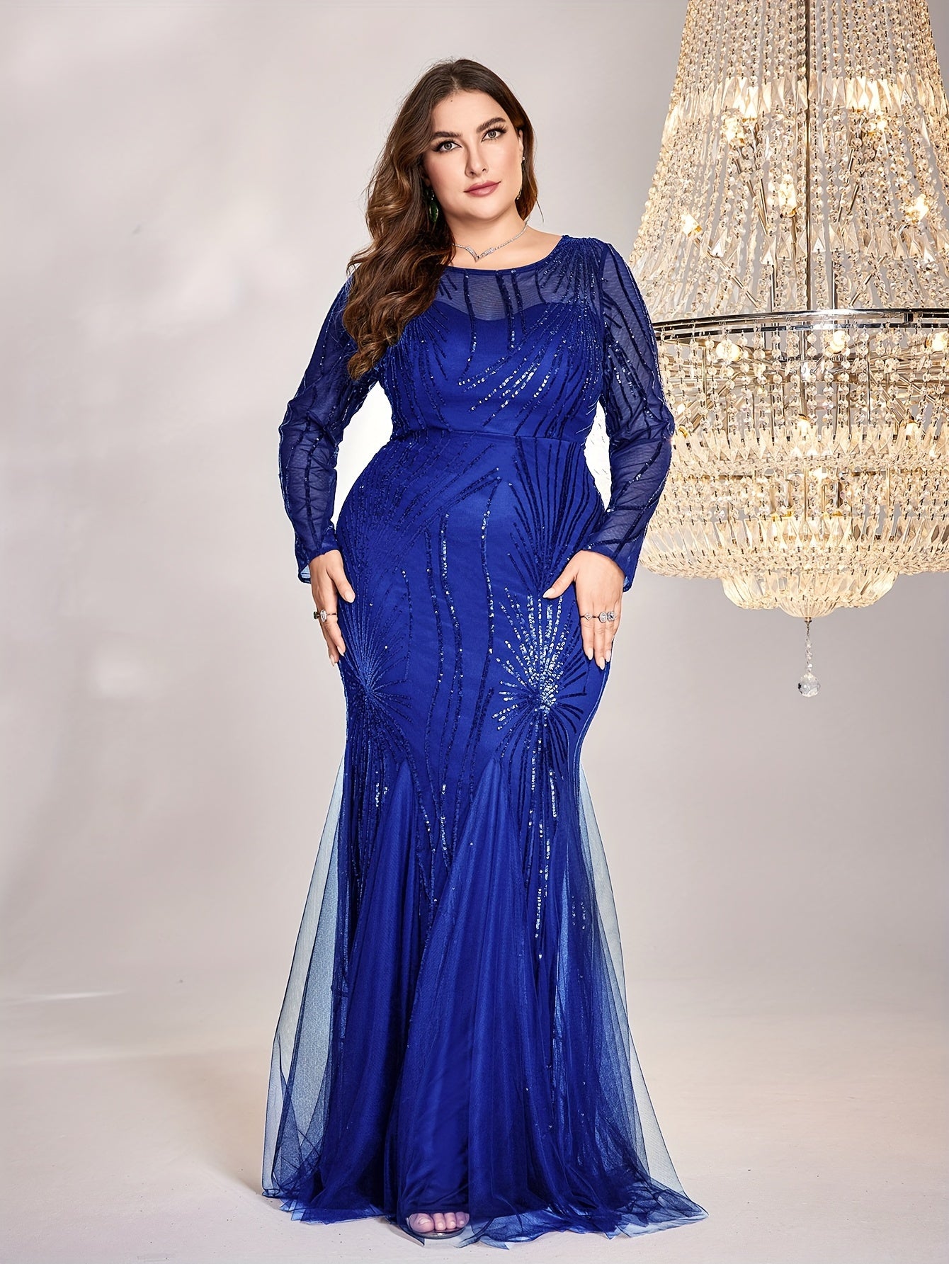 Plus Size Sequin Mesh Stitching Dress | XUIBOL