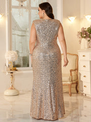 Women Ruched Waist Sparkly Maxi Dress For Wedding Party Prom
