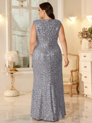 Women Ruched Waist Sparkly Maxi Dress For Wedding Party Prom