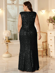 Women Ruched Waist Sparkly Maxi Dress For Wedding Party Prom