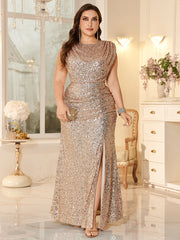 Women Ruched Waist Sparkly Maxi Dress For Wedding Party Prom