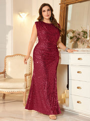 Women Ruched Waist Sparkly Maxi Dress For Wedding Party Prom