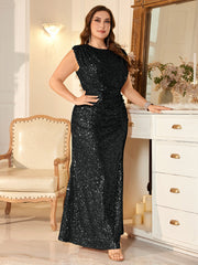 Women Ruched Waist Sparkly Maxi Dress For Wedding Party Prom
