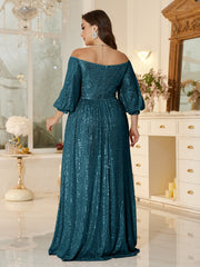 One Shoulder Elegant Formal Plus Size Sequined Dress
