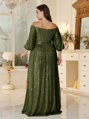 One Shoulder Elegant Formal Plus Size Sequined Dress