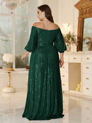 One Shoulder Elegant Formal Plus Size Sequined Dress