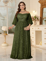 One Shoulder Elegant Formal Plus Size Sequined Dress