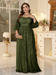 One Shoulder Elegant Formal Plus Size Sequined Dress