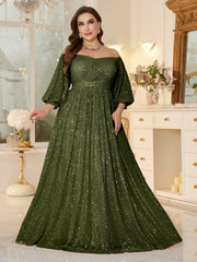 One Shoulder Elegant Formal Plus Size Sequined Dress