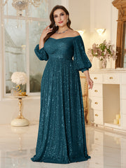 One Shoulder Elegant Formal Plus Size Sequined Dress