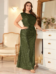 Women Ruched Waist Sparkly Maxi Dress For Wedding Party Prom