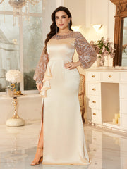 Elegant Heart Neck Slit Maxi Dress With Ruffle For Mother Of Bride Wedding Party