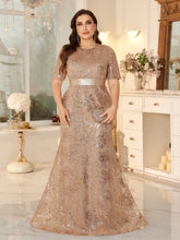 Plus-size Champagne-Colored Embroidered Mermaid Gown With a Round Neck