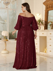 One Shoulder Elegant Formal Plus Size Sequined Dress
