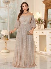 High Waist Glitter Long Prom Dress Off Shoulder Loose A Line Gala Gown