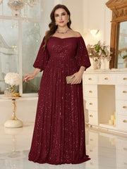 One Shoulder Elegant Formal Plus Size Sequined Dress