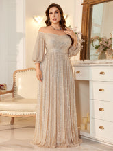 High Waist Glitter Long Prom Dress Off Shoulder Loose A Line Gala Gown