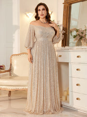 High Waist Glitter Long Prom Dress Off Shoulder Loose A Line Gala Gown