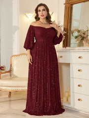 One Shoulder Elegant Formal Plus Size Sequined Dress