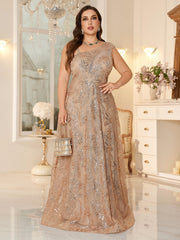Plus-Size one-Shoulder Champagne Sequin Evening Gown