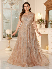 Plus-Size one-Shoulder Champagne Sequin Evening Gown