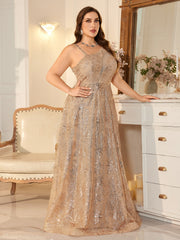 Plus-Size one-Shoulder Champagne Sequin Evening Gown