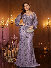 Lavender Sequin Embroidery Plus Size Sweetheart Mermaid Evening Dress