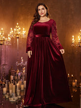 Burgundy Plus Size Square Neck Long Sleeve Formal Party Gown