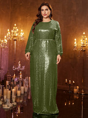 Large Size Long Sleeved Sequined Dress