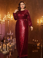 Large Size Long Sleeved Sequined Dress