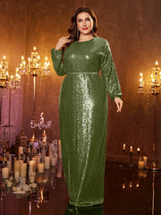 Large Size Long Sleeved Sequined Dress