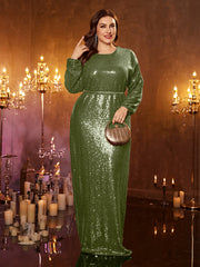 Large Size Long Sleeved Sequined Dress