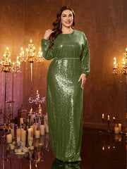 Large Size Long Sleeved Sequined Dress