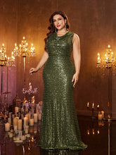 Olive Green Glitter Plus Size Sleeveless Formal Mermaid Gown