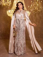 Long Slim Fit Sequin Embroidered Dress