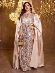 Long Slim Fit Sequin Embroidered Dress