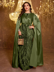 Long Slim Fit Sequin Embroidered Dress