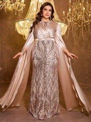 Long Slim Fit Sequin Embroidered Dress