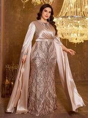 Long Slim Fit Sequin Embroidered Dress