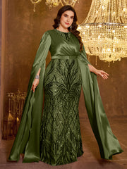 Long Slim Fit Sequin Embroidered Dress